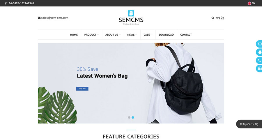 semcms 外贸网站新模版：背包模版 靓丽清新